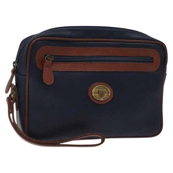 Burberrys Clutch Bag PVC Leather Navy Gold Auth ar13433 - Picture 1 of 16